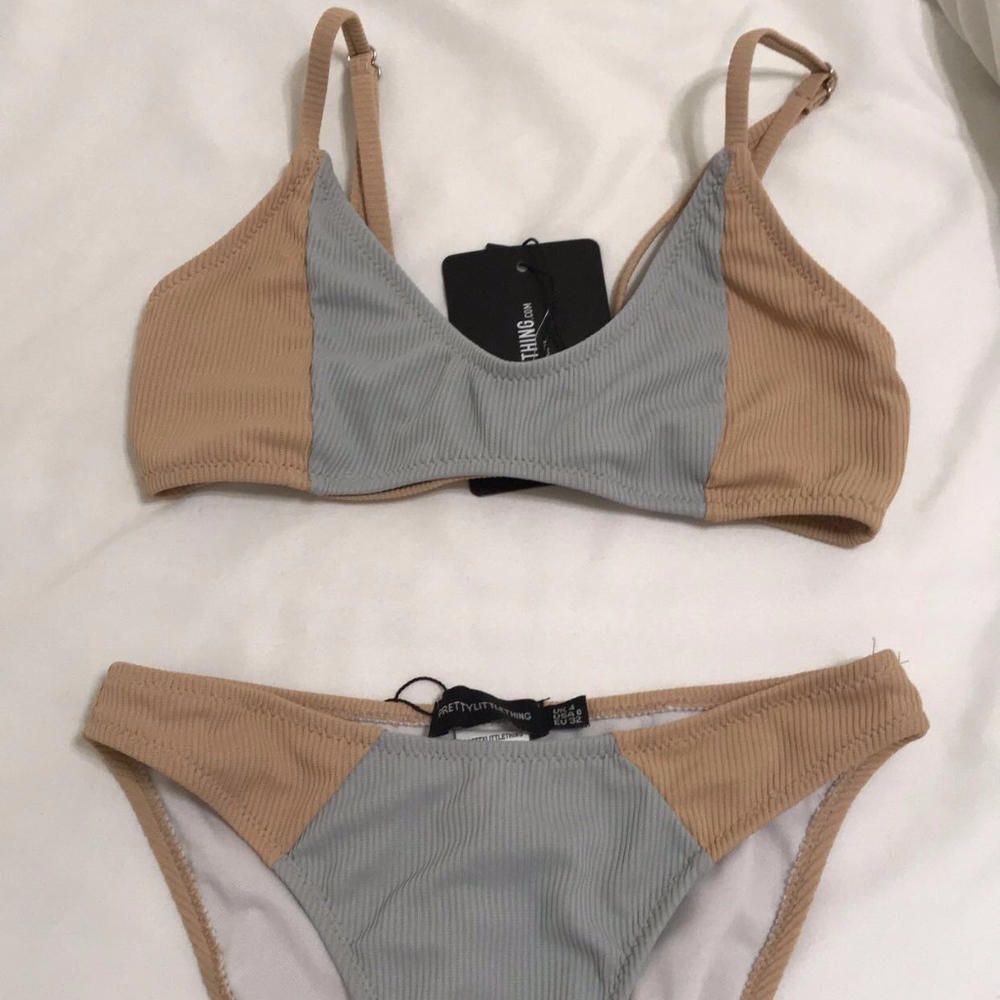 Blue and Tan Bathing Suit